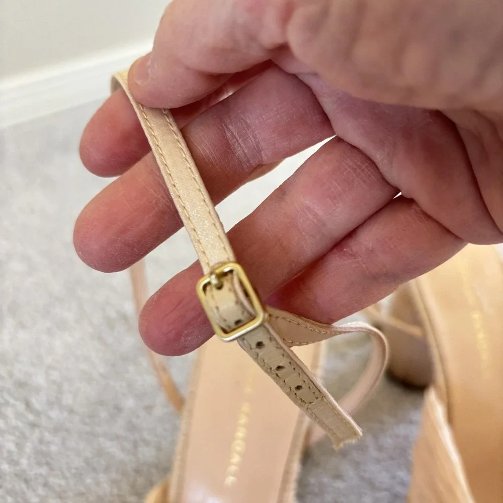 Loeffler Randall Camillia Crinkle Bow Slingback Heels Womens‎ 8.5 Gold Ivory